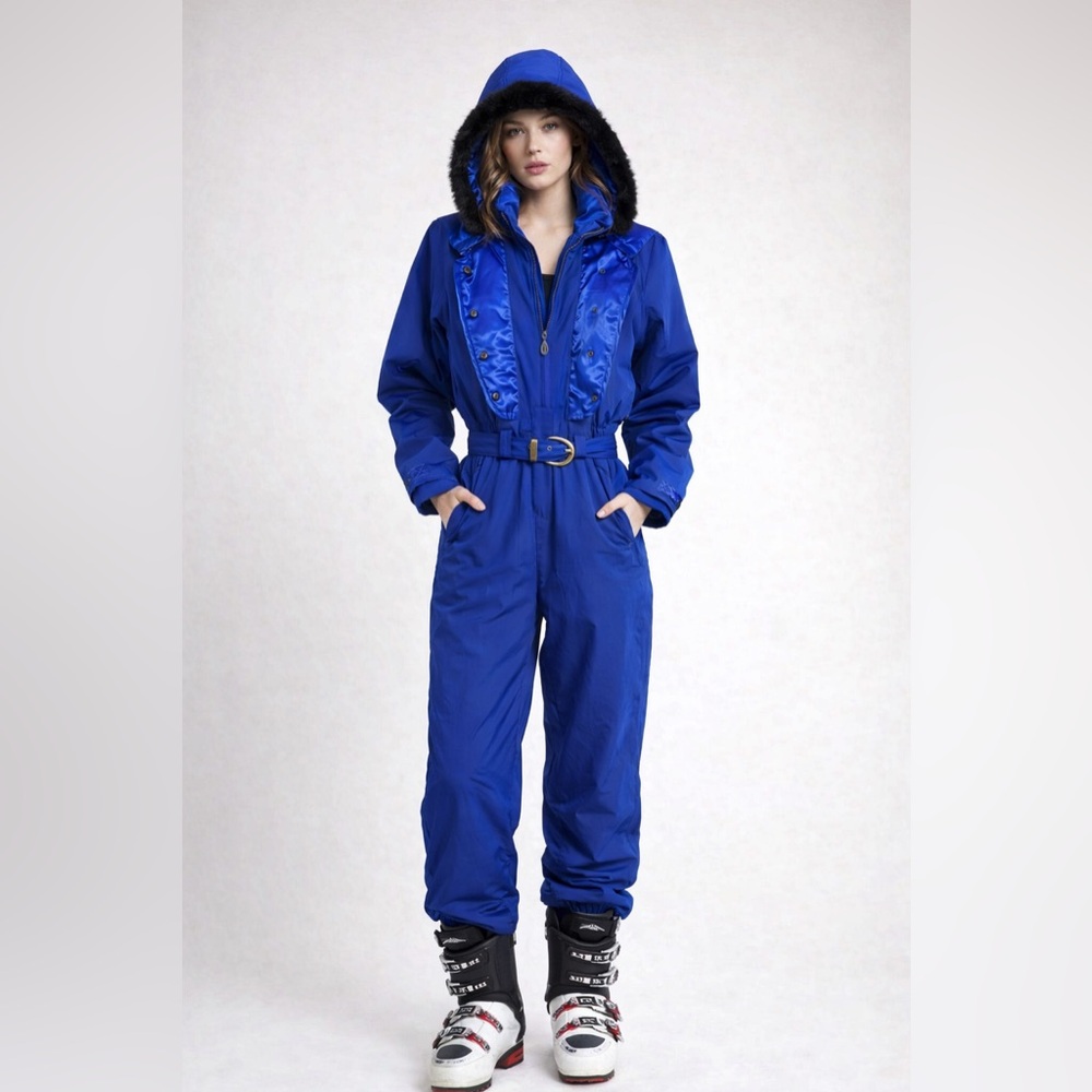 Women's Blue Hooded Ski Jumpsuit